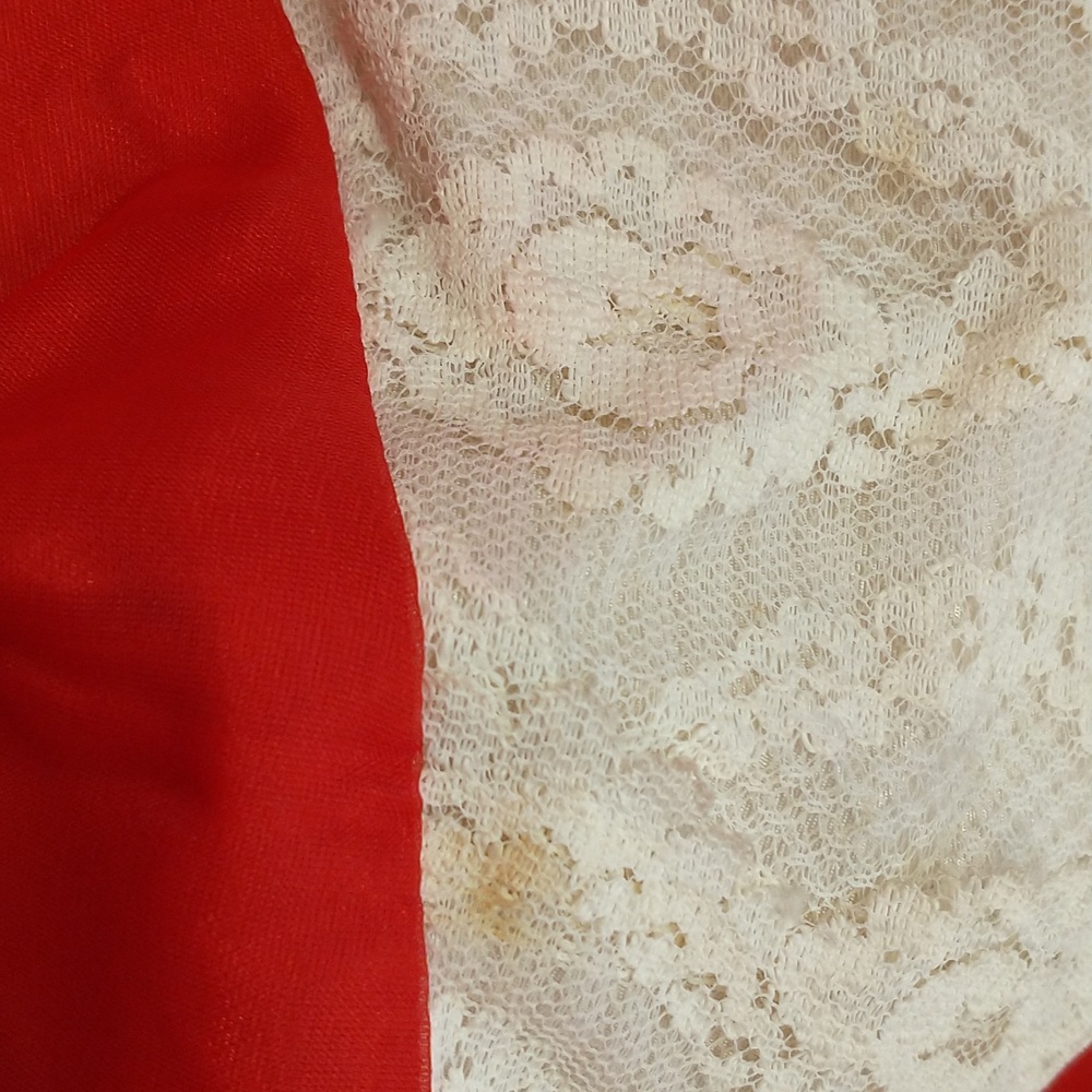 50s 60s Vintage Formal Gown Bright Red Cream Lace Fem Gone With The Wind Style - Picture 11 of 16